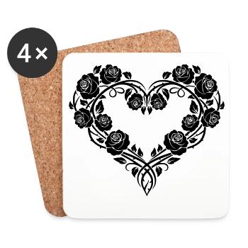 Ornement en forme de cœur de roses – Design floral romantique - Dessous de verre (lot de 4) - blanc - Devant