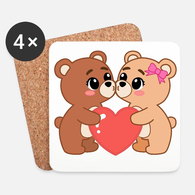 Teddybären verliebt mit Herz - Untersetzer (4er-Set) - Weiß