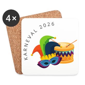 Karneval 2026 – Maske & Trommel buntes Design - Untersetzer (4er-Set) - Weiß - Vorne