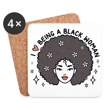 J’adore être une femme noire Afro Pride Design - Dessous de verre (lot de 4) - blanc - Devant
