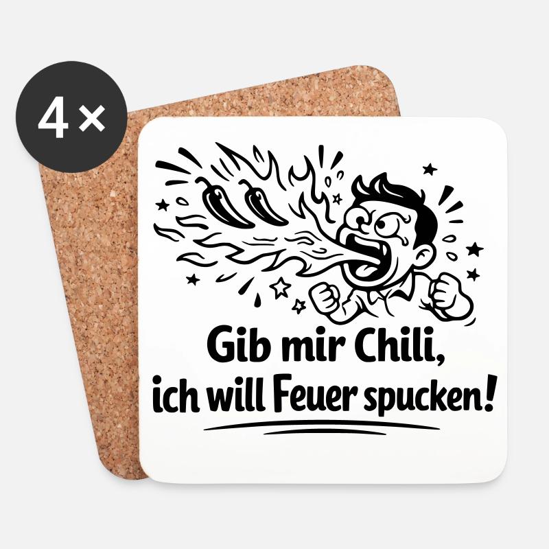 Feuer Spucken Chili Essen - Untersetzer (4er-Set) - Weiß