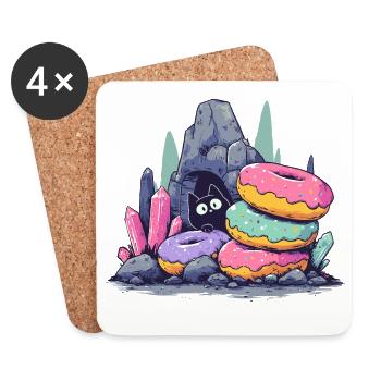 Katzenschatz in Donut Kristallhöhle - Untersetzer (4er-Set) - Weiß - Vorne
