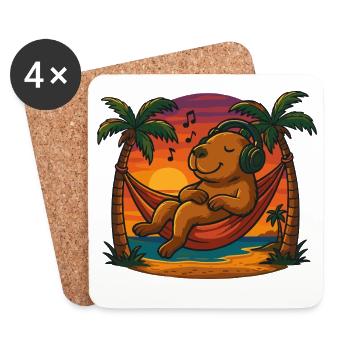 Relaxing Capybara Hammock Sunset Music Headphones - Coasters (set of 4) - white - Front