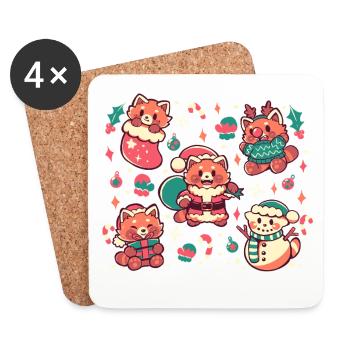 Pandas rouges festifs - Dessous de verre (lot de 4) - blanc - Devant