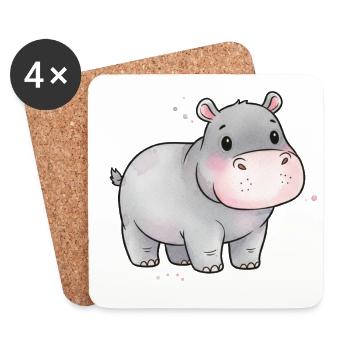 Hippopotamus Baby Watercolor Art Cute - Coasters (set of 4) - white - Front