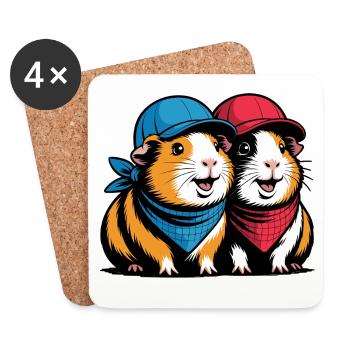 Cute Guinea Pig Friends – Funny Animal Motif - Coasters (set of 4) - white - Front