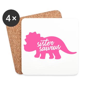 Sistersaurus Drôle de Sœur Dinosaure Tricératops - Dessous de verre (lot de 4) - blanc - Devant