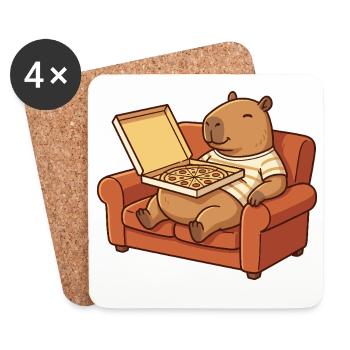 Capybara Sofa Pizza Cozy Animal Design - Coasters (set of 4) - white - Front