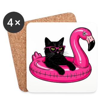 Fat Cat On A Flamingo Floatie - Coasters (set of 4) - white - Front