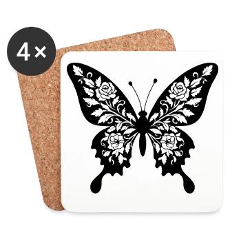 Filigree floral butterfly - Coasters (set of 4) - white - Front