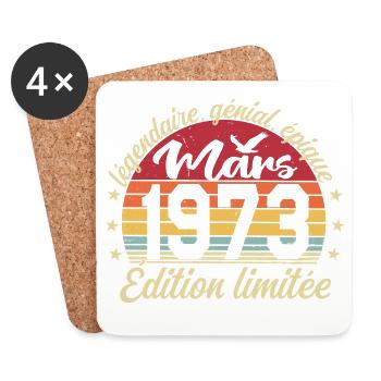 März 1973 53 Jahre Geburtstagsgeschenk März 1973 - Untersetzer (4er-Set) - Weiß - Vorne