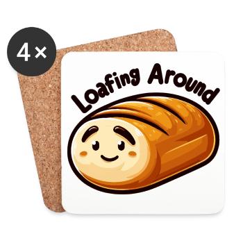 Loafing Around – Kawaii Bread Design - Coasters (set of 4) - white - Front