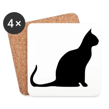 Chat noir chat Silhouettes de chats noirs - Dessous de verre (lot de 4) - blanc - Devant