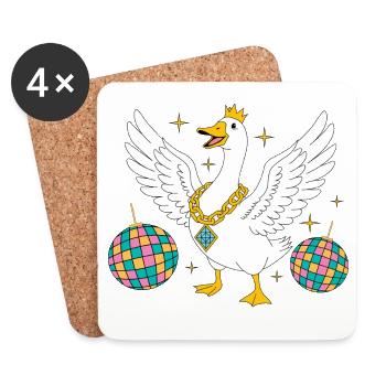 Oie royale de fête avec chaîne pailletée - Dessous de verre (lot de 4) - blanc - Devant