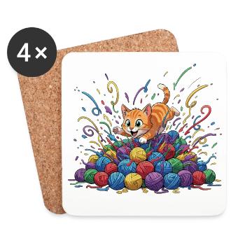 Kittens between colorful balls of yarn - Coasters (set of 4) - white - Front