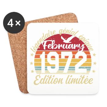 Février 1972 Anniversaire février 1972 Retro 1972 - Dessous de verre (lot de 4) - blanc - Devant