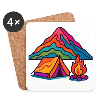 Colourful mountain camping - Coasters (set of 4) - white - Front