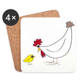 Fans de poulet - - Coq - Poulet fou - Dessous de verre (lot de 4) - blanc - Devant