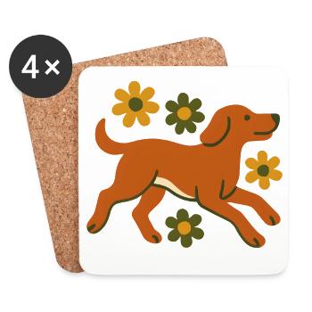 Fast dog in the flower field - Coasters (set of 4) - white - Front