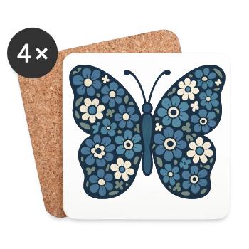 Fleurs Bleues Papillon Floral - Dessous de verre (lot de 4) - blanc - Devant