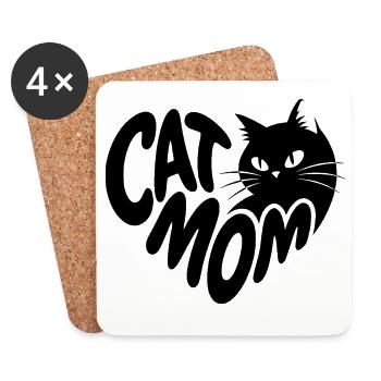 Cat Mom Herz mit schwarzer Katze - Untersetzer (4er-Set) - Weiß - Vorne