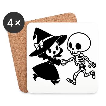 Witch and Skeleton Halloween Couple Motif - Coasters (set of 4) - white - Front