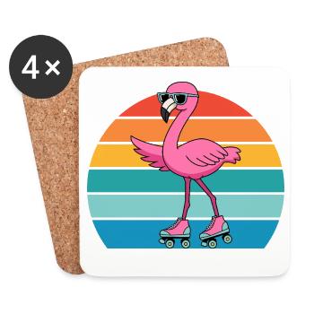Flamant rose rétro exotique avec lunettes de soleil - Dessous de verre (lot de 4) - blanc - Devant
