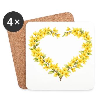 Spring Motif Forsythia Heart Frame - Coasters (set of 4) - white - Front