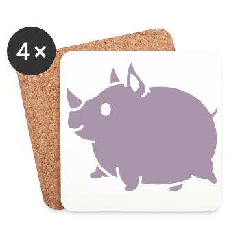 Kawaii Rhino Cute Cartoon Silhouette - Coasters (set of 4) - white - Front