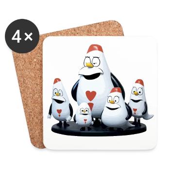 Heart Penguin Family Cartoon - Coasters (set of 4) - white - Front