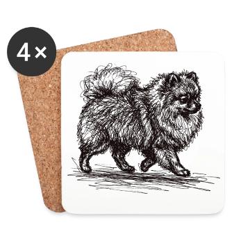 Zwergspitz Sketch – Minimalistisches Hund Design - Untersetzer (4er-Set) - Weiß - Vorne