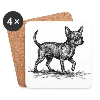 Chihuahua Sketch – Minimalistisches Hund Design - Untersetzer (4er-Set) - Weiß - Vorne