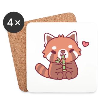 Un panda roux mignon adore le bambou - Dessous de verre (lot de 4) - blanc - Devant