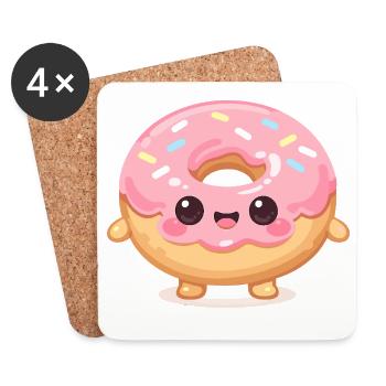Donut kawaï avec glaçage rose - Dessous de verre (lot de 4) - blanc - Devant