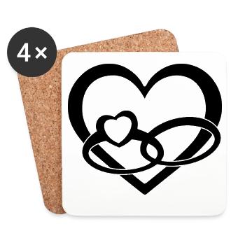 Schwarzes Herz & Eheringe - Liebe & Hochzeit  - Untersetzer (4er-Set) - Weiß - Vorne