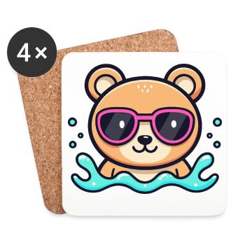 Ourson plage lunettes roses - Dessous de verre (lot de 4) - blanc - Devant