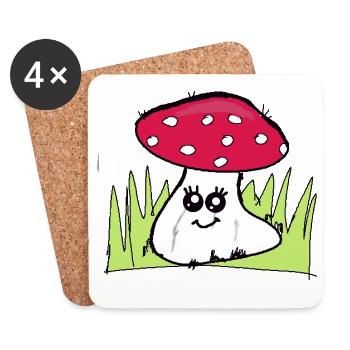 Champignon clin d’œil avec chapeau rouge - Dessous de verre (lot de 4) - blanc - Devant