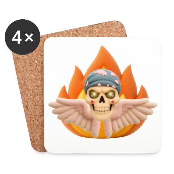 Skull with wings in fire t-shirt design. - Coasters (set of 4) - white - Front