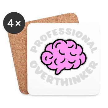 Professional Overthinker Funny Brooding Anxiety Logo - Coasters (set of 4) - white - Front