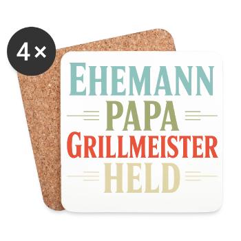Ehemann Papa Grillmeister Held Vater Retro BBQ - Untersetzer (4er-Set) - Weiß - Vorne