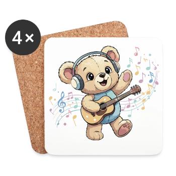 Cuddly Bear with Guitar Groove - Coasters (set of 4) - white - Front