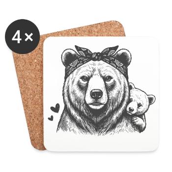 Mama Bear with Child - Coasters (set of 4) - white - Front