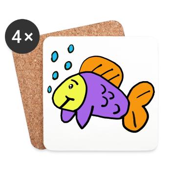 Poissons-poissons, enfants drôles - Dessous de verre (lot de 4) - blanc - Devant