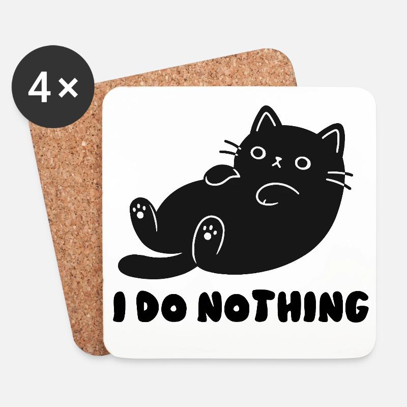 Cuddly Cat Silhouette - Coasters (set of 4) - white