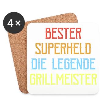 Papa Vater Grillmeister Held Lustiges BBQ - Untersetzer (4er-Set) - Weiß - Vorne