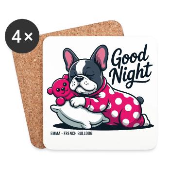 Good Night Emma French Bulldog Sleeping - Coasters (set of 4) - white - Front