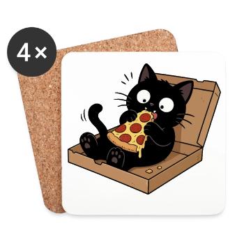 Black cat enjoying pizza - Coasters (set of 4) - white - Front