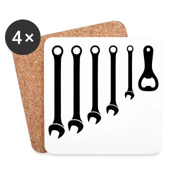 Werkzeug Set & Flaschenöffner Handwerker - Untersetzer (4er-Set) - Weiß - Vorne