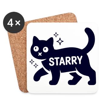 Samtpfote Starry Lustig Monochrom Katze - Untersetzer (4er-Set) - Weiß - Vorne