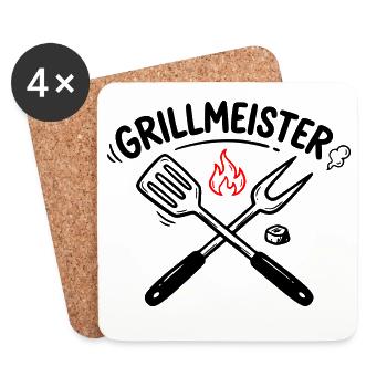 Grillmeister BBQ Grillen Pitmaster Männer - Untersetzer (4er-Set) - Weiß - Vorne